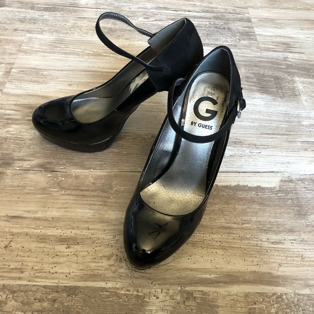 Guess Black Patent Leather Pumps w/ Ankle Strap